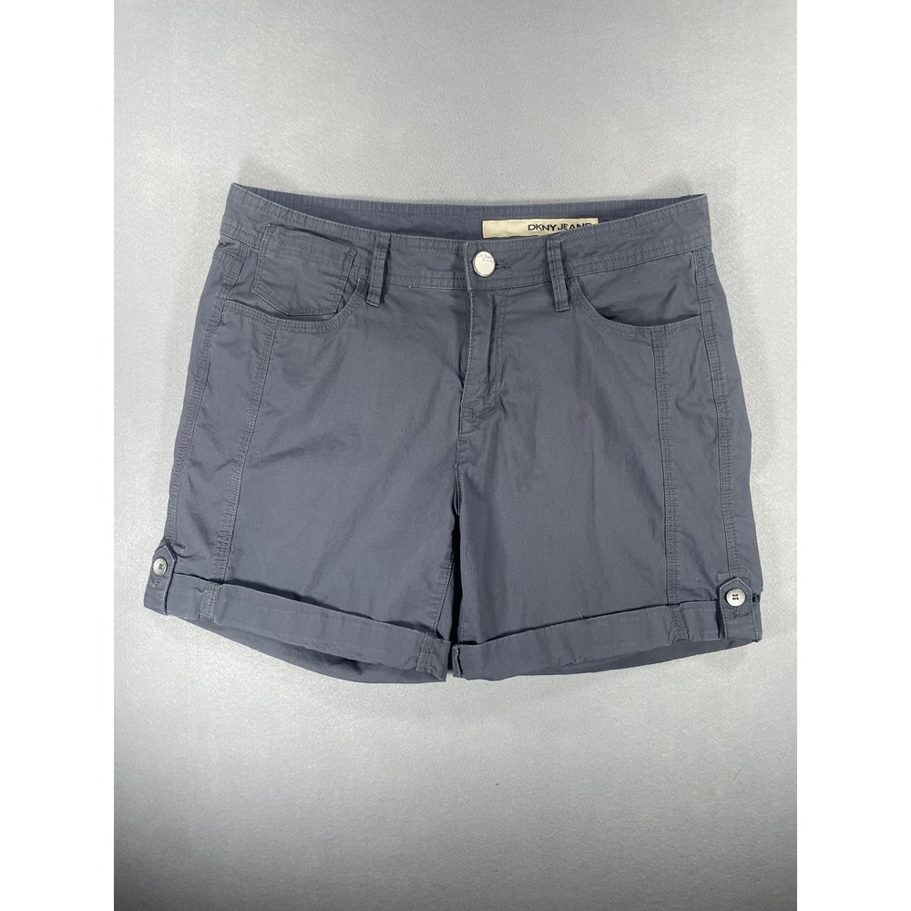 DKNY Jeans Womens Gray Rolled Cuff Utility Shorts Size 6 Button Tab Detail
